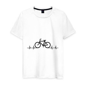 Мужская футболка хлопок с принтом Велоспорт в Курске, 100% хлопок | прямой крой, круглый вырез горловины, длина до линии бедер, слегка спущенное плечо. | bicycle | bike | biker | байк | велик | велосипед | велосипедист | велоспорт | кардиограмма | спорт