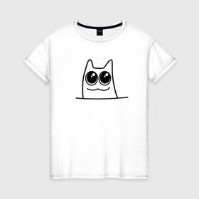Женская футболка хлопок с принтом Карманный котик в Курске, 100% хлопок | прямой крой, круглый вырез горловины, длина до линии бедер, слегка спущенное плечо | 