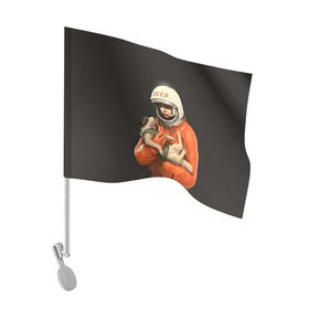 Флаг для автомобиля с принтом Гагарин в Курске, 100% полиэстер | Размер: 30*21 см | гагарин | космос. россия | поехали | полет | собака | ссср