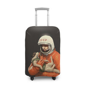 Чехол для чемодана 3D с принтом Гагарин в Курске, 86% полиэфир, 14% спандекс | двустороннее нанесение принта, прорези для ручек и колес | гагарин | космос. россия | поехали | полет | собака | ссср