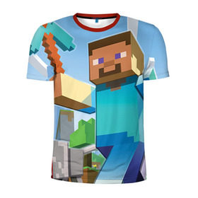 Мужская футболка 3D спортивная с принтом Майнкрафт в Курске, 100% полиэстер с улучшенными характеристиками | приталенный силуэт, круглая горловина, широкие плечи, сужается к линии бедра | game | minecraft | pixel | майнкрафт | овцы