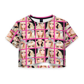 Женская футболка 3D укороченная с принтом Barbie в Курске, 100% полиэстер | круглая горловина, длина футболки до линии талии, рукава с отворотами | barbie | барби | кукла