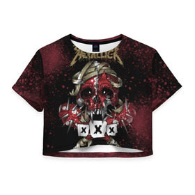 Женская футболка 3D укороченная с принтом Metallica в Курске, 100% полиэстер | круглая горловина, длина футболки до линии талии, рукава с отворотами | metallica | металл | рок