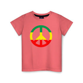 Детская футболка хлопок с принтом Rasta peace в Курске, 100% хлопок | круглый вырез горловины, полуприлегающий силуэт, длина до линии бедер | rasta peace раста мир хиппи