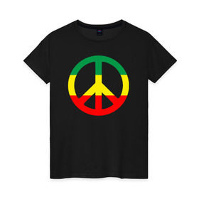 Женская футболка хлопок с принтом Rasta peace в Курске, 100% хлопок | прямой крой, круглый вырез горловины, длина до линии бедер, слегка спущенное плечо | rasta peace раста мир хиппи