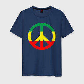 Мужская футболка хлопок с принтом Rasta peace в Курске, 100% хлопок | прямой крой, круглый вырез горловины, длина до линии бедер, слегка спущенное плечо. | rasta peace раста мир хиппи