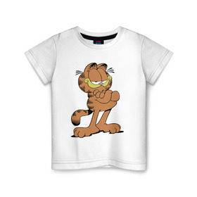 Детская футболка хлопок с принтом Гарфилд в Курске, 100% хлопок | круглый вырез горловины, полуприлегающий силуэт, длина до линии бедер | Тематика изображения на принте: гарфилд garfield