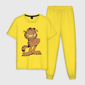 Мужская пижама хлопок с принтом Гарфилд в Курске, 100% хлопок | брюки и футболка прямого кроя, без карманов, на брюках мягкая резинка на поясе и по низу штанин
 | гарфилд garfield