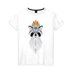 Женская футболка хлопок с принтом Дух енота в Курске, 100% хлопок | прямой крой, круглый вырез горловины, длина до линии бедер, слегка спущенное плечо | енот