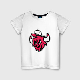 Детская футболка хлопок с принтом Chicago Bulls (в кепке) в Курске, 100% хлопок | круглый вырез горловины, полуприлегающий силуэт, длина до линии бедер | Тематика изображения на принте: chicago bulls | буллз | кепка | чикаго | чикаго буллз