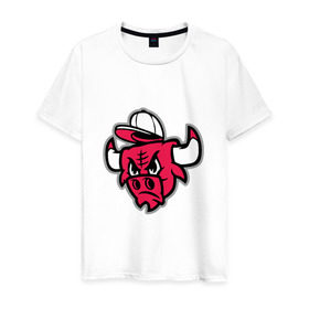 Мужская футболка хлопок с принтом Chicago Bulls (в кепке) в Курске, 100% хлопок | прямой крой, круглый вырез горловины, длина до линии бедер, слегка спущенное плечо. | Тематика изображения на принте: chicago bulls | буллз | кепка | чикаго | чикаго буллз