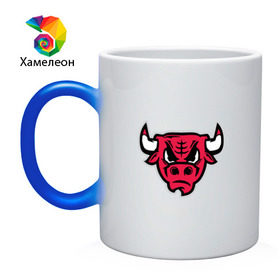 Кружка хамелеон с принтом Chicago Bulls (голова) в Курске, керамика | меняет цвет при нагревании, емкость 330 мл | chicago bulls | буллз | чикаго
