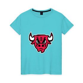 Женская футболка хлопок с принтом Chicago Bulls (голова) в Курске, 100% хлопок | прямой крой, круглый вырез горловины, длина до линии бедер, слегка спущенное плечо | chicago bulls | буллз | чикаго