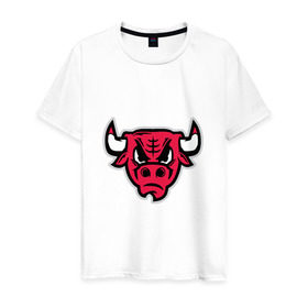 Мужская футболка хлопок с принтом Chicago Bulls (голова) в Курске, 100% хлопок | прямой крой, круглый вырез горловины, длина до линии бедер, слегка спущенное плечо. | chicago bulls | буллз | чикаго