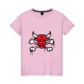 Женская футболка хлопок с принтом Chicago Bulls (череп) в Курске, 100% хлопок | прямой крой, круглый вырез горловины, длина до линии бедер, слегка спущенное плечо | chicago bulls | буллз | чикаго