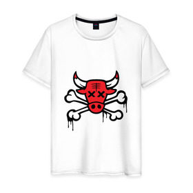 Мужская футболка хлопок с принтом Chicago Bulls (череп) в Курске, 100% хлопок | прямой крой, круглый вырез горловины, длина до линии бедер, слегка спущенное плечо. | chicago bulls | буллз | чикаго