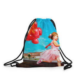 Рюкзак-мешок 3D с принтом Девочка с шариками в Курске, 100% полиэстер | плотность ткани — 200 г/м2, размер — 35 х 45 см; лямки — толстые шнурки, застежка на шнуровке, без карманов и подкладки | картина | огонь