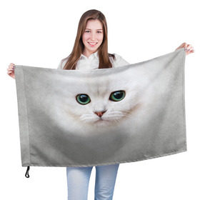 Флаг 3D с принтом Белый котик в Курске, 100% полиэстер | плотность ткани — 95 г/м2, размер — 67 х 109 см. Принт наносится с одной стороны | белая кошка | киса | кот | котик | кошка