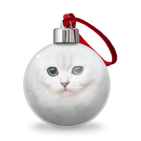 Ёлочный шар с принтом Белый котик в Курске, Пластик | Диаметр: 77 мм | белая кошка | киса | кот | котик | кошка