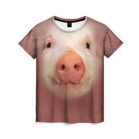 Женская футболка 3D с принтом Хрюшка в Курске, 100% полиэфир ( синтетическое хлопкоподобное полотно) | прямой крой, круглый вырез горловины, длина до линии бедер | свинка | свинья | хрюшка