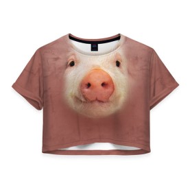 Женская футболка 3D укороченная с принтом Хрюшка в Курске, 100% полиэстер | круглая горловина, длина футболки до линии талии, рукава с отворотами | свинка | свинья | хрюшка