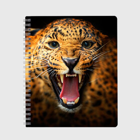 Тетрадь с принтом Леопард в Курске, 100% бумага | 48 листов, плотность листов — 60 г/м2, плотность картонной обложки — 250 г/м2. Листы скреплены сбоку удобной пружинной спиралью. Уголки страниц и обложки скругленные. Цвет линий — светло-серый
 | киса | кошка | леопард | хищник