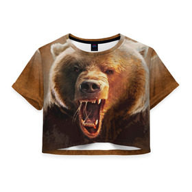 Женская футболка 3D укороченная с принтом Медведь в Курске, 100% полиэстер | круглая горловина, длина футболки до линии талии, рукава с отворотами | медведь | мишка