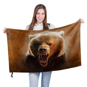 Флаг 3D с принтом Медведь в Курске, 100% полиэстер | плотность ткани — 95 г/м2, размер — 67 х 109 см. Принт наносится с одной стороны | медведь | мишка