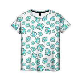 Женская футболка 3D с принтом Бриллианты в Курске, 100% полиэфир ( синтетическое хлопкоподобное полотно) | прямой крой, круглый вырез горловины, длина до линии бедер | алмазы | бриллианты | кристаллы | свэг | стразы