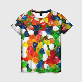 Женская футболка 3D с принтом Мармелад в Курске, 100% полиэфир ( синтетическое хлопкоподобное полотно) | прямой крой, круглый вырез горловины, длина до линии бедер | вкусности | конфеты | мармелад | сладости