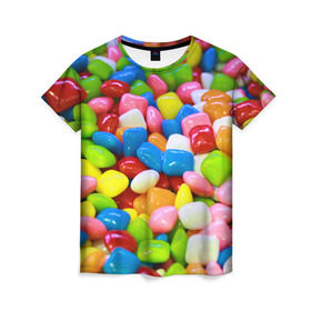 Женская футболка 3D с принтом Конфетки в Курске, 100% полиэфир ( синтетическое хлопкоподобное полотно) | прямой крой, круглый вырез горловины, длина до линии бедер | вкусности | конфеты | мармелад | сладости