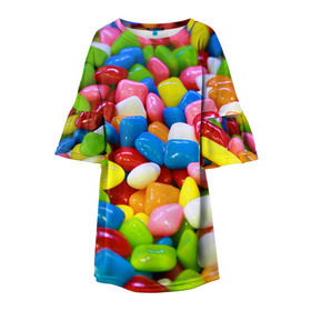 Детское платье 3D с принтом Конфетки в Курске, 100% полиэстер | прямой силуэт, чуть расширенный к низу. Круглая горловина, на рукавах — воланы | Тематика изображения на принте: вкусности | конфеты | мармелад | сладости