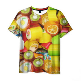 Мужская футболка 3D с принтом Леденцы в Курске, 100% полиэфир | прямой крой, круглый вырез горловины, длина до линии бедер | вкусности | конфеты сладости | леденец