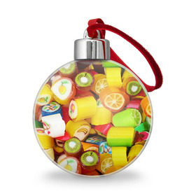 Ёлочный шар с принтом Леденцы в Курске, Пластик | Диаметр: 77 мм | вкусности | конфеты сладости | леденец