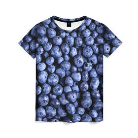 Женская футболка 3D с принтом Черника в Курске, 100% полиэфир ( синтетическое хлопкоподобное полотно) | прямой крой, круглый вырез горловины, длина до линии бедер | Тематика изображения на принте: черника | ягода