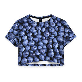 Женская футболка 3D укороченная с принтом Черника в Курске, 100% полиэстер | круглая горловина, длина футболки до линии талии, рукава с отворотами | черника | ягода