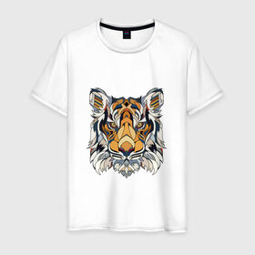 Мужская футболка хлопок с принтом Тигруля в Курске, 100% хлопок | прямой крой, круглый вырез горловины, длина до линии бедер, слегка спущенное плечо. | звери | лев | минимализм | свирепый тигр защитит вас в любое время :)геометрия | тигр