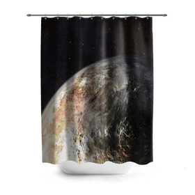 Штора 3D для ванной с принтом Плутон в Курске, 100% полиэстер | плотность материала — 100 г/м2. Стандартный размер — 146 см х 180 см. По верхнему краю — пластиковые люверсы для креплений. В комплекте 10 пластиковых колец | космос | планета | плутон