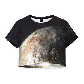 Женская футболка 3D укороченная с принтом Плутон в Курске, 100% полиэстер | круглая горловина, длина футболки до линии талии, рукава с отворотами | космос | планета | плутон