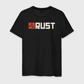 Мужская футболка хлопок с принтом RUST в Курске, 100% хлопок | прямой крой, круглый вырез горловины, длина до линии бедер, слегка спущенное плечо. | game rust | raid | rust | игра раст | логотип игры rust ржавый | раст | рейд