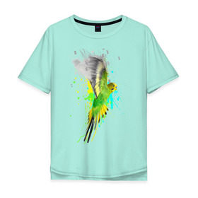 Мужская футболка хлопок Oversize с принтом Волнистый попугай в Курске, 100% хлопок | свободный крой, круглый ворот, “спинка” длиннее передней части | Тематика изображения на принте: myparrots | попугаи | птицы | цветы