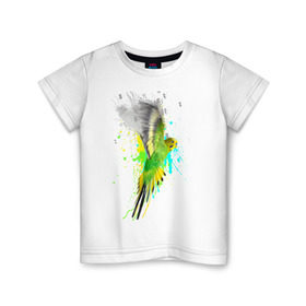 Детская футболка хлопок с принтом Волнистый попугай в Курске, 100% хлопок | круглый вырез горловины, полуприлегающий силуэт, длина до линии бедер | Тематика изображения на принте: myparrots | попугаи | птицы | цветы