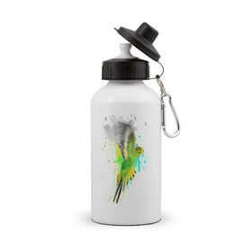 Бутылка спортивная с принтом Волнистый попугай в Курске, металл | емкость — 500 мл, в комплекте две пластиковые крышки и карабин для крепления | myparrots | попугаи | птицы | цветы