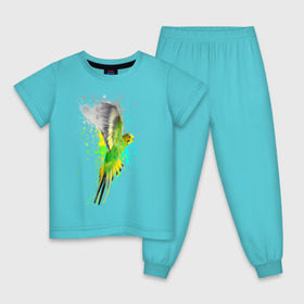 Детская пижама хлопок с принтом Волнистый попугай в Курске, 100% хлопок |  брюки и футболка прямого кроя, без карманов, на брюках мягкая резинка на поясе и по низу штанин
 | myparrots | попугаи | птицы | цветы