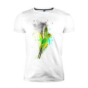 Мужская футболка премиум с принтом Волнистый попугай в Курске, 92% хлопок, 8% лайкра | приталенный силуэт, круглый вырез ворота, длина до линии бедра, короткий рукав | myparrots | попугаи | птицы | цветы