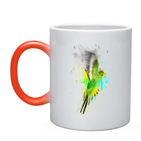 Кружка хамелеон с принтом Волнистый попугай в Курске, керамика | меняет цвет при нагревании, емкость 330 мл | Тематика изображения на принте: myparrots | попугаи | птицы | цветы