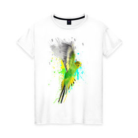 Женская футболка хлопок с принтом Волнистый попугай в Курске, 100% хлопок | прямой крой, круглый вырез горловины, длина до линии бедер, слегка спущенное плечо | myparrots | попугаи | птицы | цветы