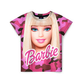 Детская футболка 3D с принтом Барби в Курске, 100% гипоаллергенный полиэфир | прямой крой, круглый вырез горловины, длина до линии бедер, чуть спущенное плечо, ткань немного тянется | swag | барки | девушкам | камуфляж | свэг