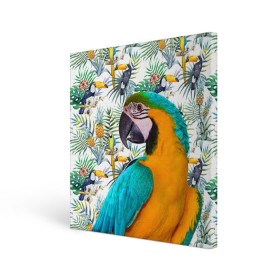 Холст квадратный с принтом Попугаи в Курске, 100% ПВХ |  | myparrots | parrot | ара | листья | орнамент | попугаи | птицы | рай | синежелтый | тукан | узор | цветы