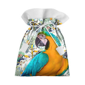 Подарочный 3D мешок с принтом Попугаи в Курске, 100% полиэстер | Размер: 29*39 см | myparrots | parrot | ара | листья | орнамент | попугаи | птицы | рай | синежелтый | тукан | узор | цветы